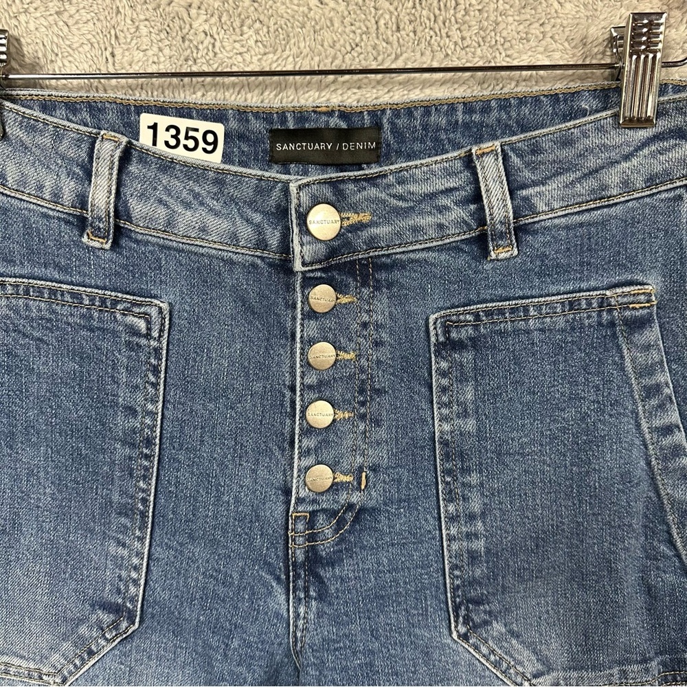 Sanctuary Denim High Rise Button Fly Crop Jeans Size 30 Raw Hem Barrel Fit - Picture 2 of 8